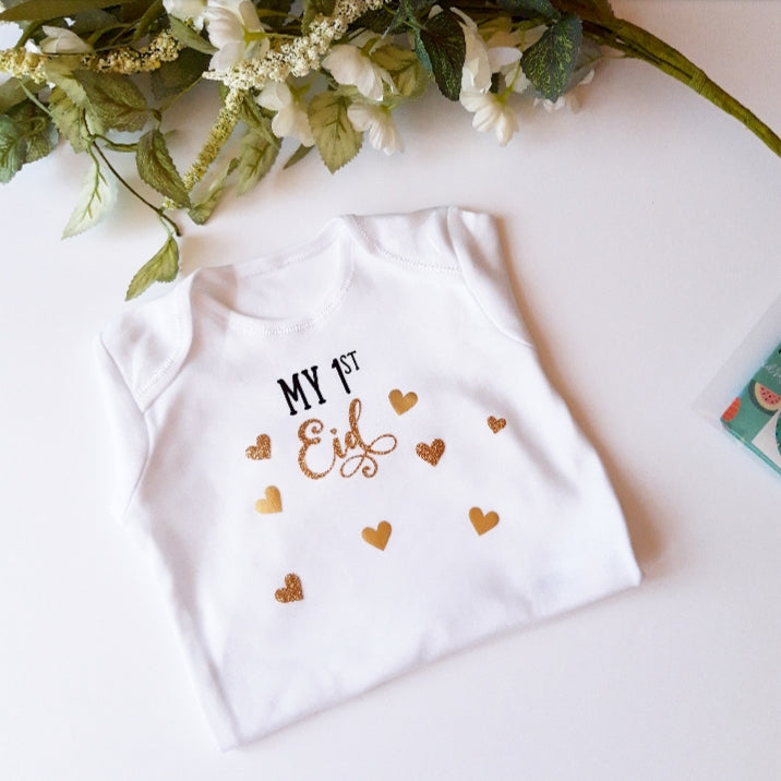 My 1st Eid Glitter and hearts Baby Vest