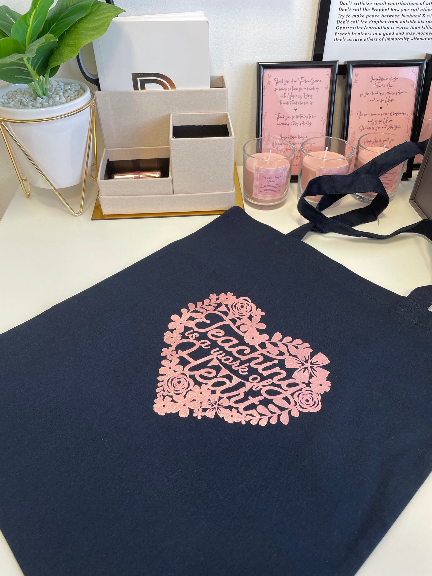 Teacher Tote Bag - Navy Blue & Rose Gold