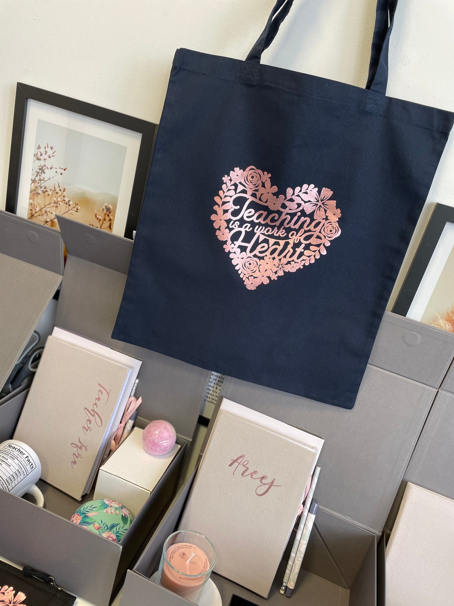 Teacher Tote Bag - Navy Blue & Rose Gold