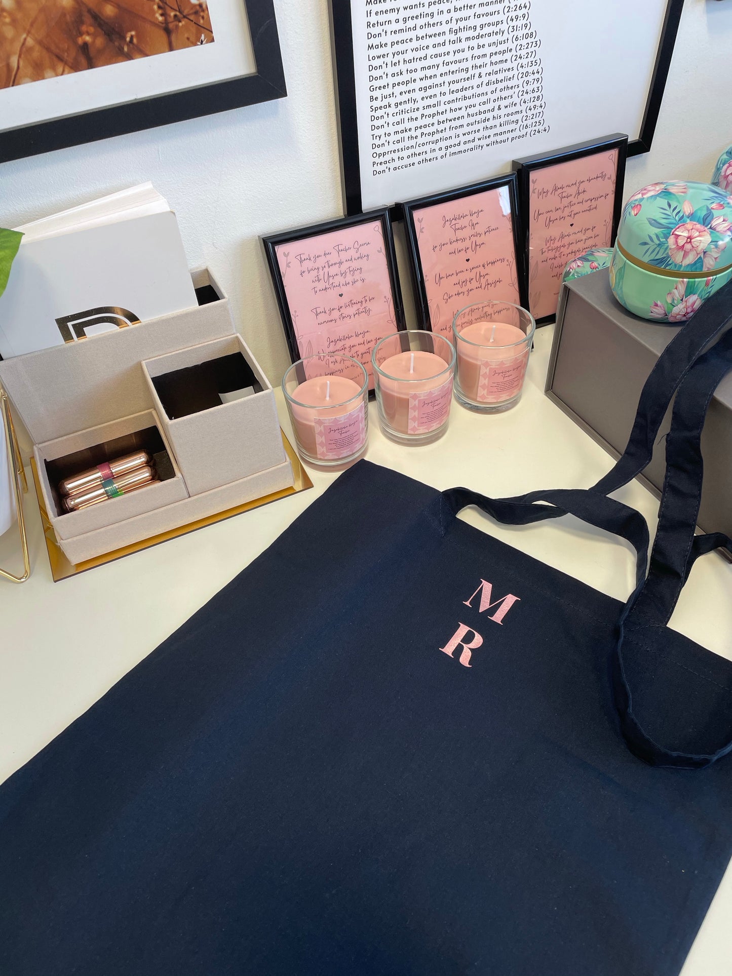 Teacher Tote Bag - Navy Blue & Rose Gold